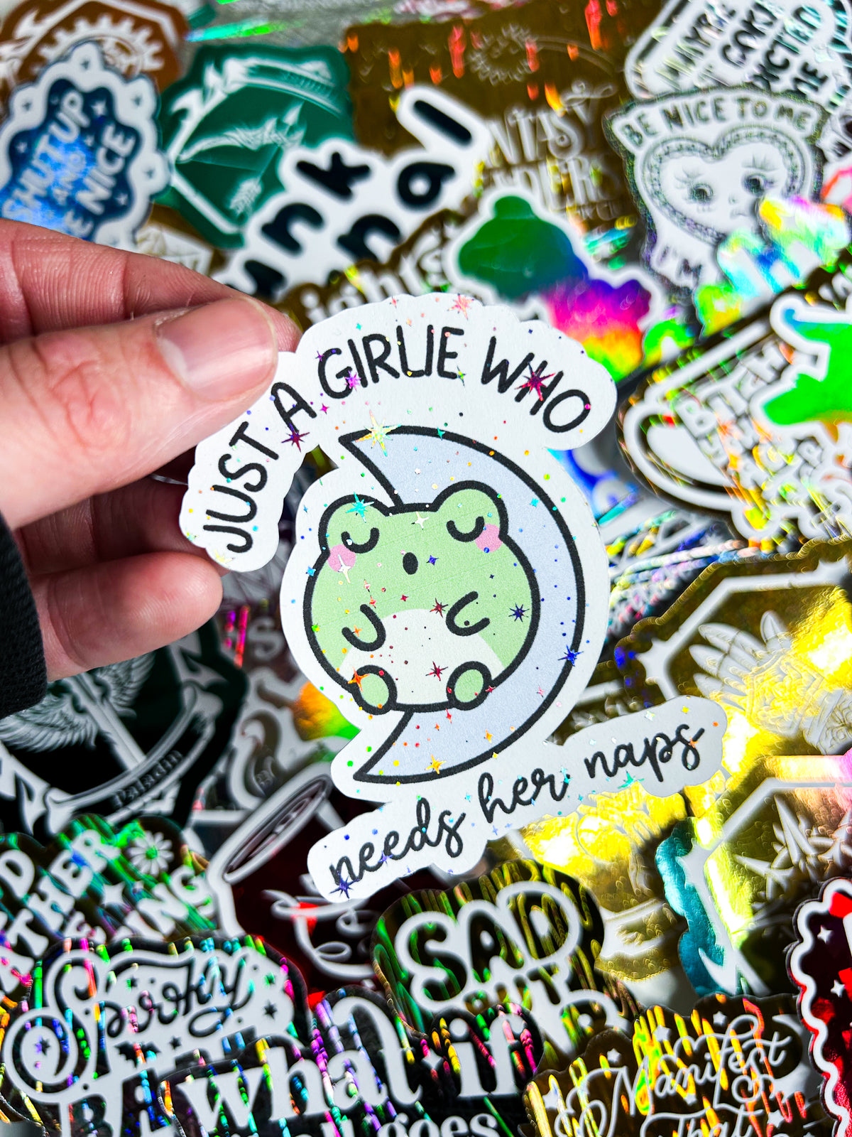 Just A Girlie Who Needs Her Naps | Holographic Foiled Die Cut *NOT WATERPROOF*