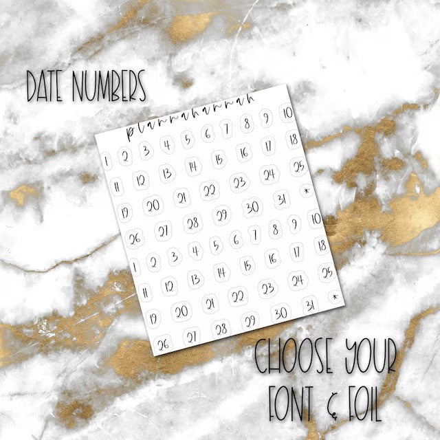 Date Numbers | Foiled Script Sticker