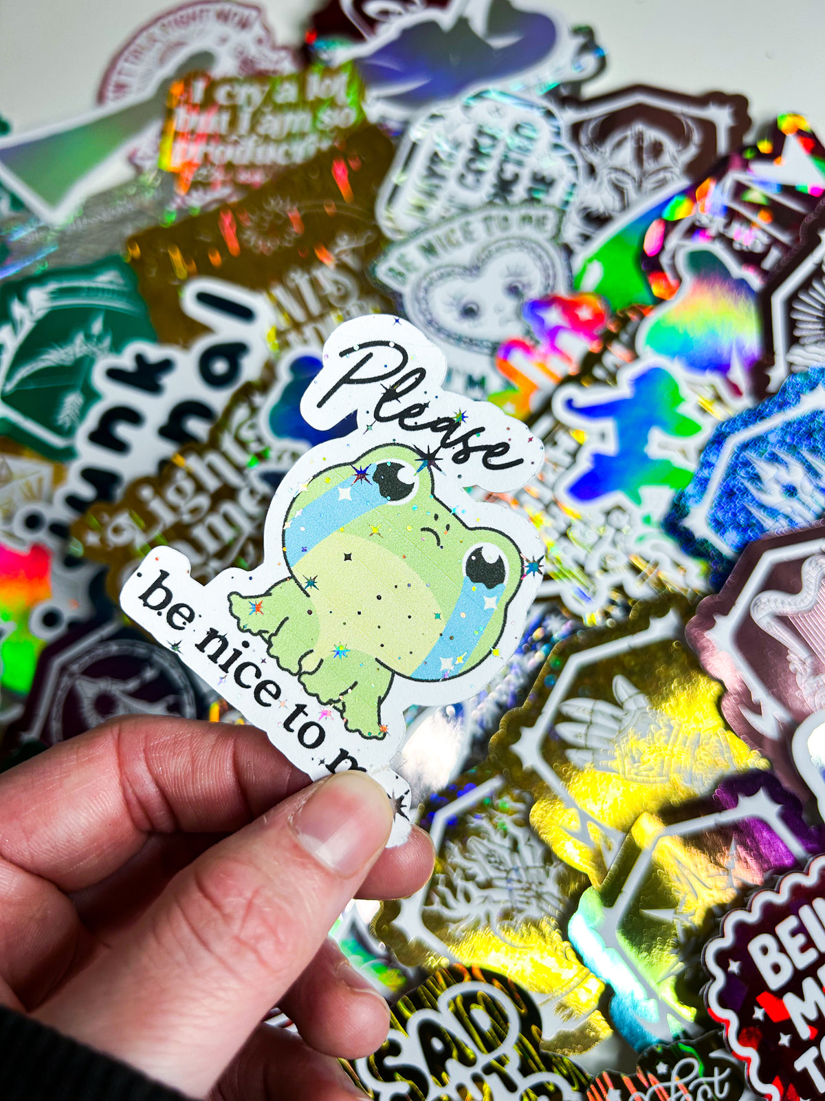 Please Be Nice To Me | Holographic Foiled Die Cut *NOT WATERPROOF*