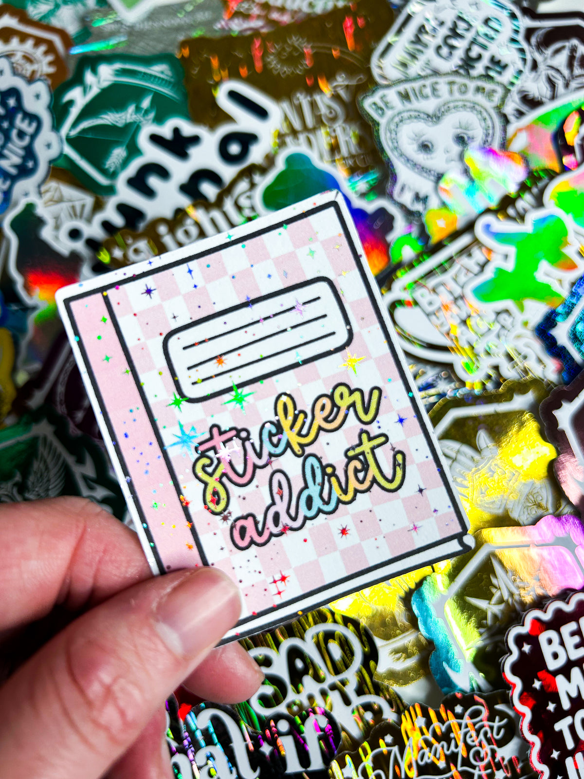Sticker Addict | Holographic Foiled Die Cut *NOT WATERPROOF*