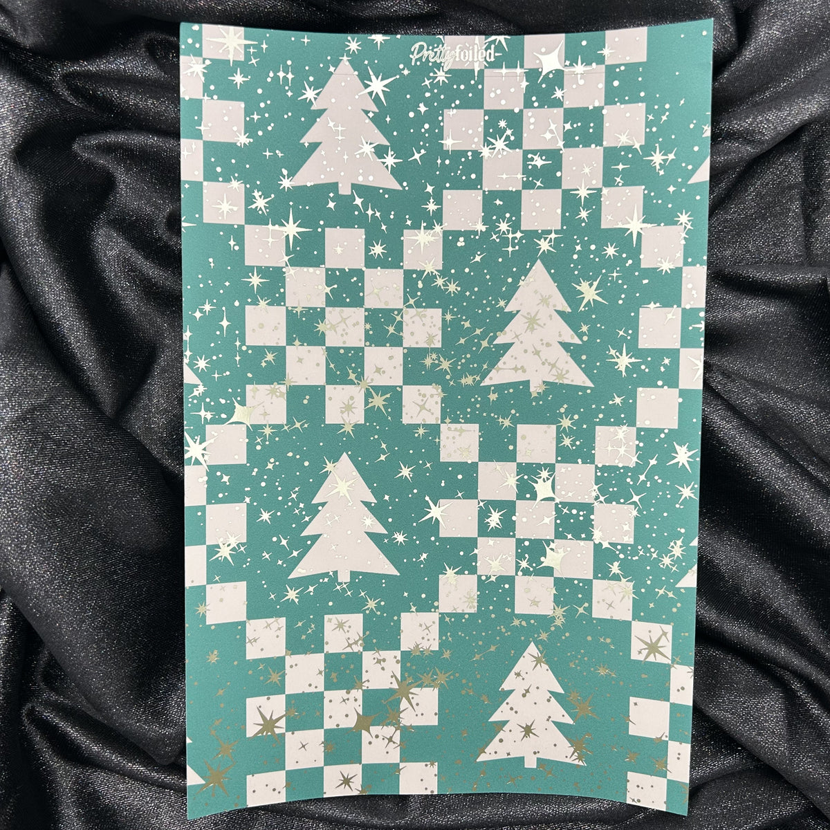 Green Checker Trees | Holiday Foiled A5 Background Paper