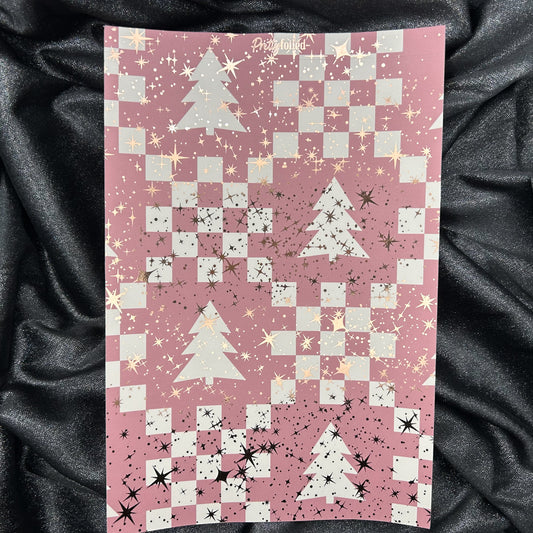 Pink Checker Tree | Holiday Foiled A5 Background Paper
