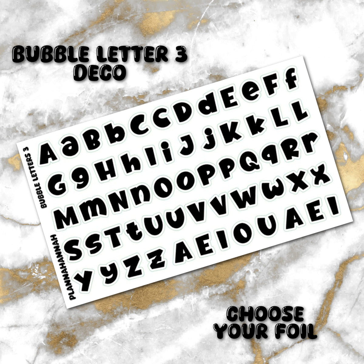 Bubble Letter 3 | Foiled White Background Journal Deco