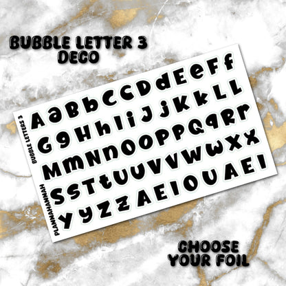 Bubble Letter 3 | Foiled White Background Journal Deco